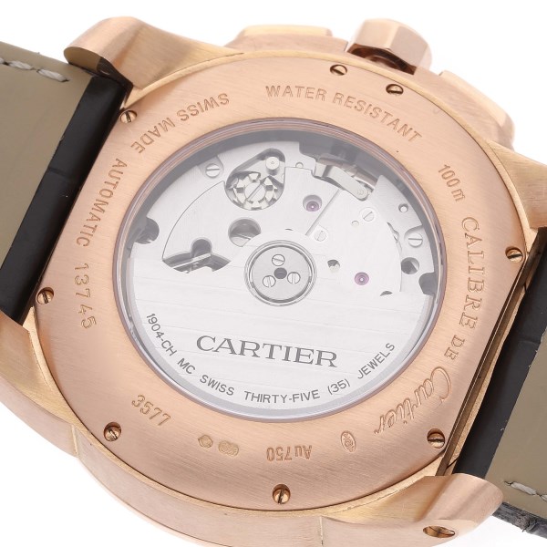 Cartier Calibre Silver Dial Rose Gold Chronograph Mens Watch W7100044