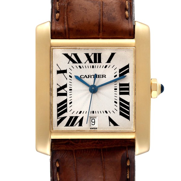 Cartier Tank Francaise Large Yellow Gold Brown Strap Mens Watch W5000156