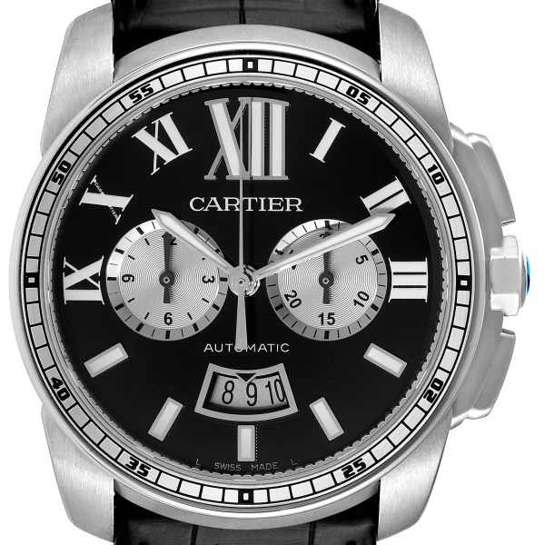 Cartier Calibre Chronograph Black Dial Steel Mens Watch W7100060