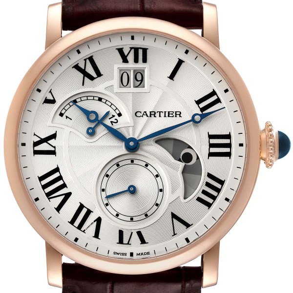 Cartier Rotonde Retrograde GMT Time Zone Rose Gold Mens Watch W1556240 Box Papers