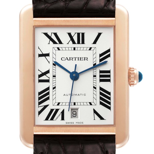 Cartier Tank Solo XL Rose Gold Silver Dial Mens Watch W5200026