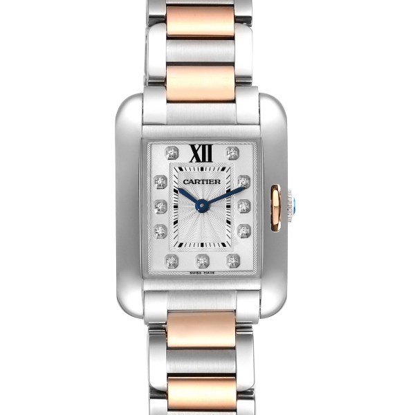 Cartier Tank Anglaise Small Steel Rose Gold Diamond Ladies Watch WT100024 Box Papers
