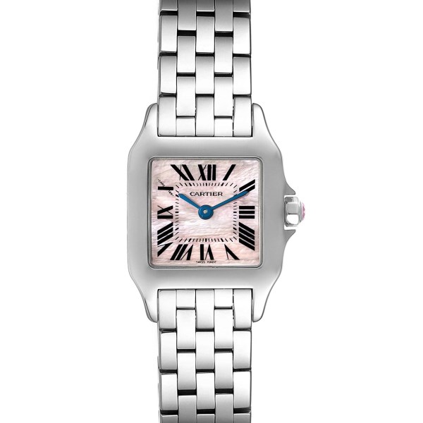 Cartier Santos Demoiselle Pink Mother of Pearl Steel Ladies Watch W25075Z5