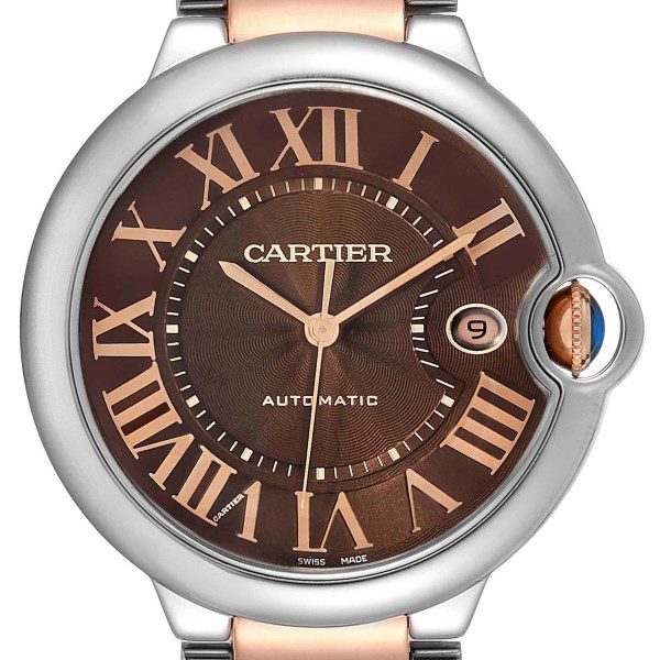 Cartier Ballon Bleu Steel Rose Gold Chocolate Dial Mens Watch W6920032