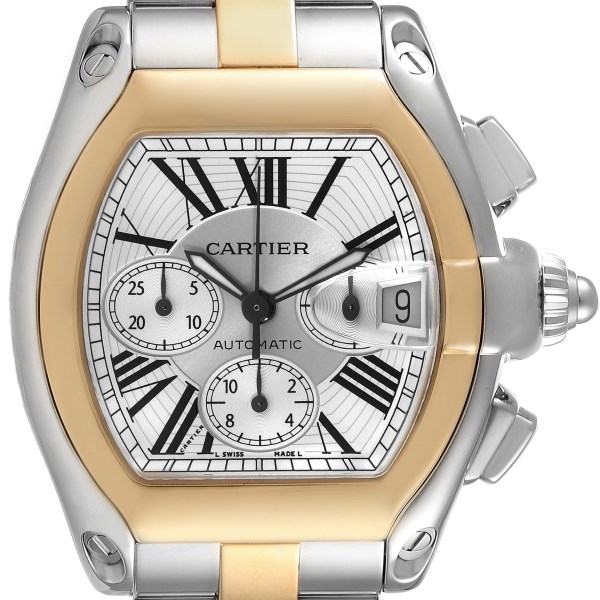 Cartier Roadster Chronograph Steel Yellow Gold Mens Watch W62027Z1 Box Papers