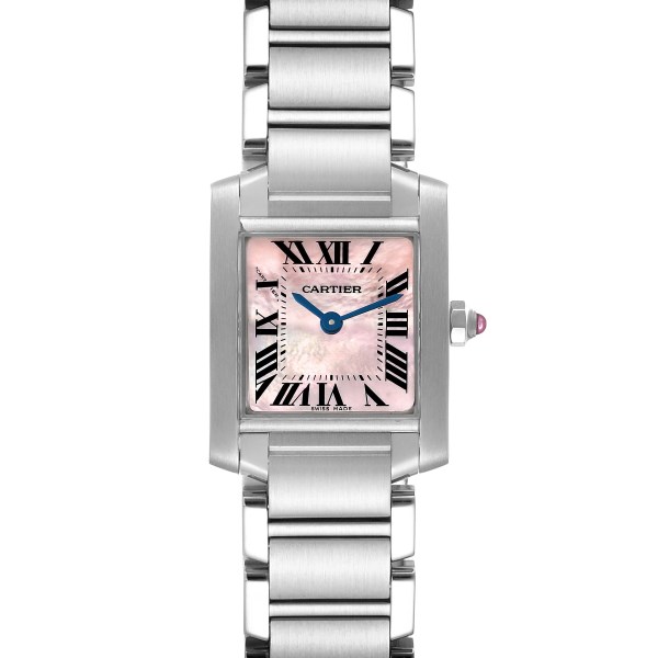 Cartier Tank Francaise Pink Mother of Pearl Steel Ladies Watch W51028Q3