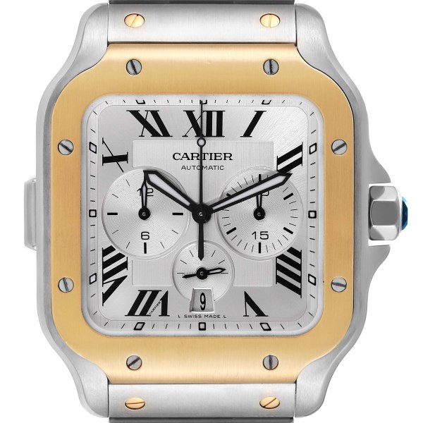 Cartier Santos XL Chronograph Steel Yellow Gold Mens Watch W2SA0008 Box Papers