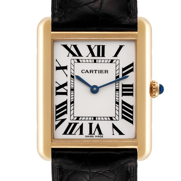 Cartier Tank Solo Large Yellow Gold Steel Black Strap Mens Watch W5200004