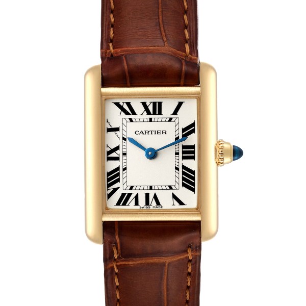 Cartier Tank Louis Yellow Gold Brown Strap Ladies Watch W1529856 Box Card