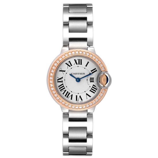 Cartier Ballon Bleu Steel Rose Gold Diamond Ladies Watch WE902079 Box Card