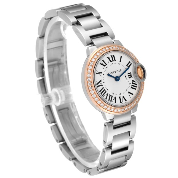 Cartier Ballon Bleu Steel Rose Gold Diamond Ladies Watch WE902079 Box Card