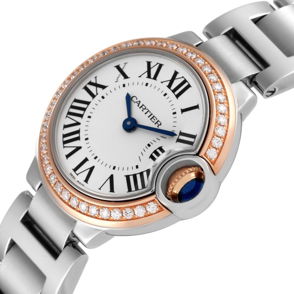 Cartier Ballon Bleu Steel Rose Gold Diamond Ladies Watch WE902079 Box Card