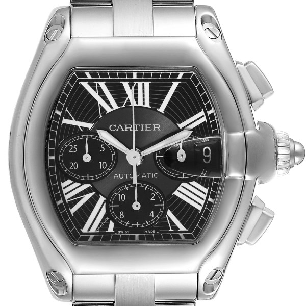 Cartier Roadster XL Chronograph Black Dial Mens Steel Watch W62007X6