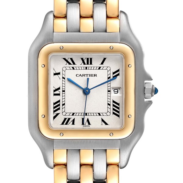 Cartier Panthere Jumbo Steel Yellow Gold Three Row Mens Watch 30834 Box Papers