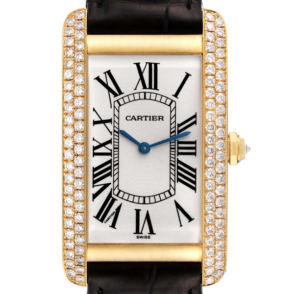 Cartier Tank Americaine Large 18K Yellow Gold Diamond Mens Watch 1735