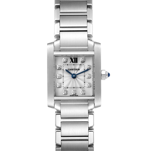Cartier Tank Francaise Steel Diamond Dial Ladies Watch WE110006 Box Card