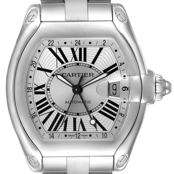 Cartier Roadster GMT Silver Dial Stainless Steel Mens Watch W62032X6