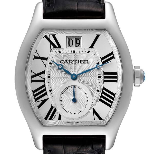 Cartier Tortue XL Silver Flinque Dial 18K White Gold Mens Watch W1556233