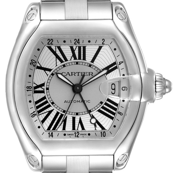 Cartier Roadster GMT Silver Dial Stainless Steel Mens Watch W62032X6