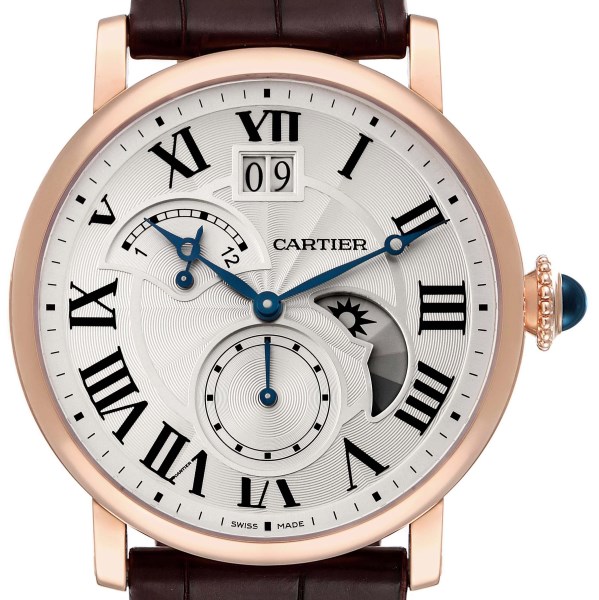 Cartier Rotonde Retrograde GMT Time Zone Rose Gold Mens Watch W1556240 Box Card