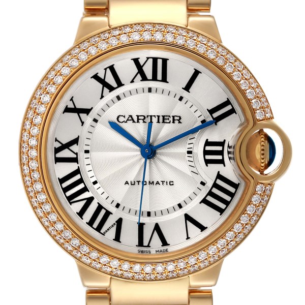 Cartier Ballon Bleu 36mm Automatic Yellow Gold Diamond Watch WE9004Z3 Box Papers