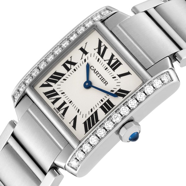 Cartier Tank Francaise Midsize Diamond Steel Ladies Watch W4TA0009 ADD BOX