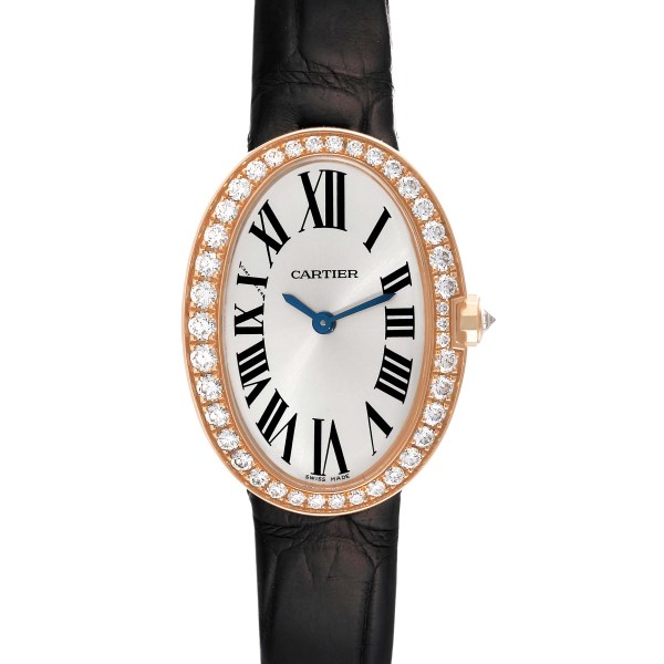 Cartier Baignoire 18K Rose Gold Diamond Bezel Ladies Watch WB52000