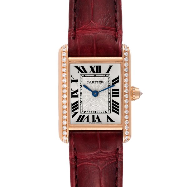 Cartier Tank Louis Rose Gold Diamond Burgundy Strap Ladies Watch WJTA0010
