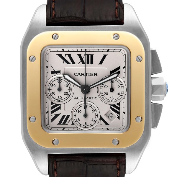 Cartier Santos 100 Steel Yellow Gold Chronograph Mens Watch W20091X7 Cartier Santos 100 Steel Yellow Gold Chronograph Mens Watch W20091X7