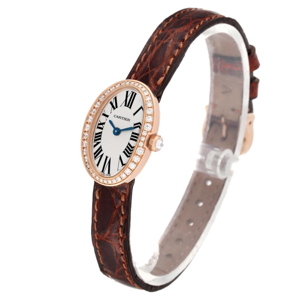 Cartier Baignoire 18K Rose Gold Diamond Ladies Watch WB520028 Box Papers