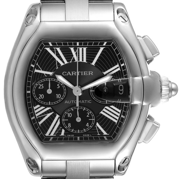 Cartier Roadster XL Chronograph Black Dial Mens Steel Watch W62007X6