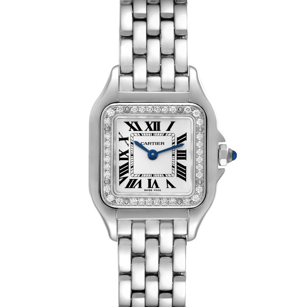 Cartier Panthere Small Steel Diamond Bezel Ladies Watch W4PN0007 Box Card