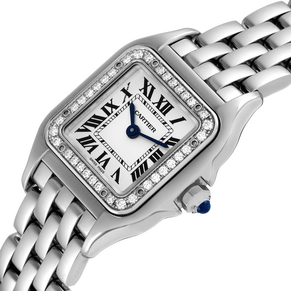 Cartier Panthere Small Steel Diamond Bezel Ladies Watch W4PN0007 Box Card