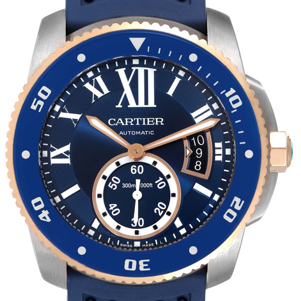 Cartier Calibre Diver Steel Rose Gold Blue Dial Watch W2CA0008 Box Papers Cartier Calibre Diver Steel Rose Gold Blue Dial Watch W2CA0008 Box Papers