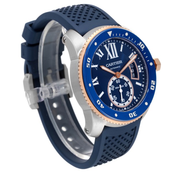 Cartier Calibre Diver Steel Rose Gold Blue Dial Watch W2CA0008 Box Papers