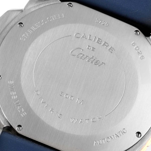 Cartier Calibre Diver Steel Rose Gold Blue Dial Watch W2CA0008 Box Papers