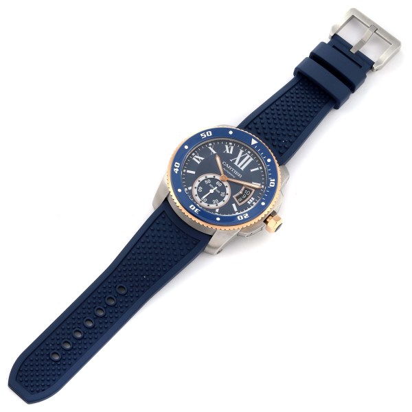 Cartier Calibre Diver Steel Rose Gold Blue Dial Watch W2CA0008 Box Papers