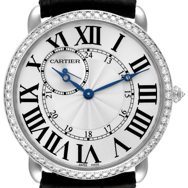Cartier Ronde Louis 18K White Gold Diamond Bezel Mens Watch WR007002
