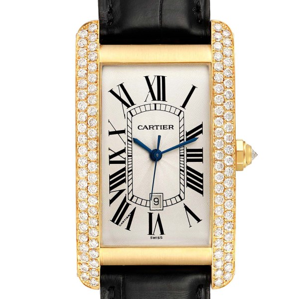 Cartier Tank Americaine Yellow Gold Diamond Mens Watch WB702051 Box Papers