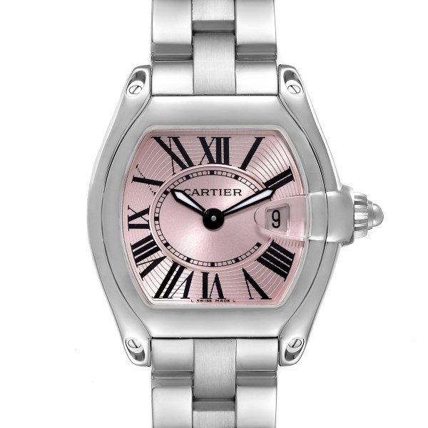 Cartier Roadster Small Pink Dial Steel Ladies Watch W62017V3 Box Papers