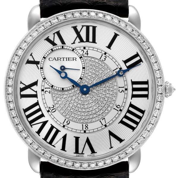 Cartier Ronde Louis 18K White Gold Silver Dial Diamond Mens Watch WR007004