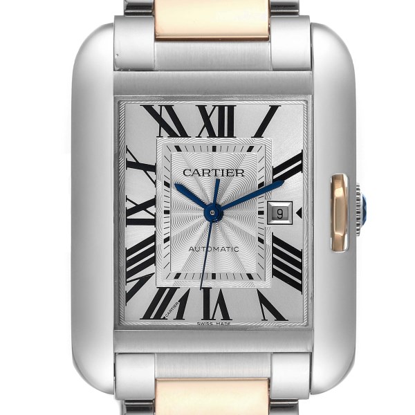 Cartier Tank Anglaise Large Steel 18K Rose Gold Mens Watch W5310007 Box Papers