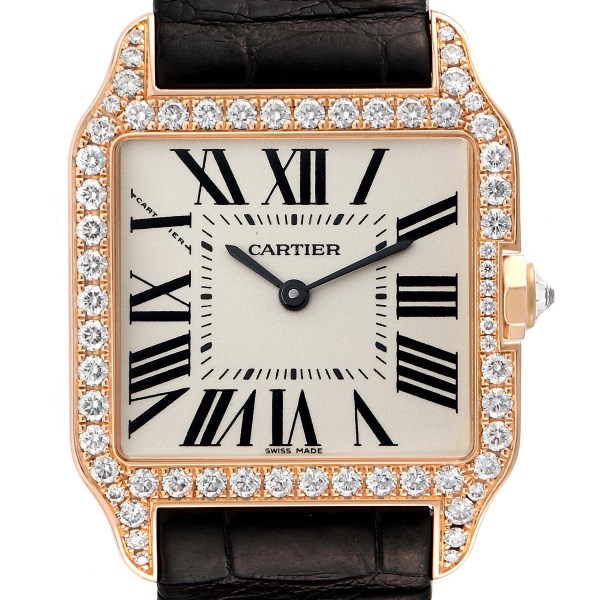 Cartier Santos Dumont Rose Gold Silver Dial Mens Watch WH100351