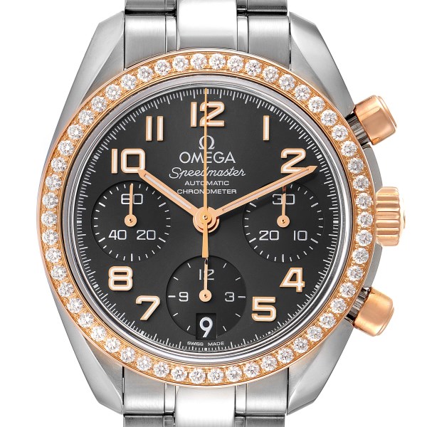 Omega Speedmaster 38mm Steel Rose Gold Diamond Mens Watch 324.28.38.40.06.001