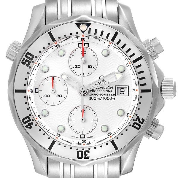 Omega Seamaster 300M Chronograph Steel White Dial Mens Watch 2598.20.00 Box Card