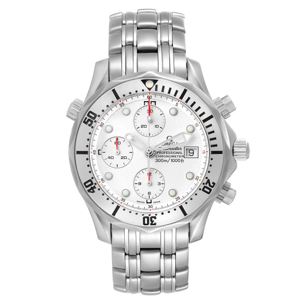 Omega Seamaster 300M Chronograph Steel White Dial Mens Watch 2598.20.00 Box Card