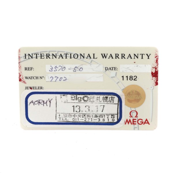 Omega Speedmaster MoonWatch Chronograph Black Dial Mens Watch 3570.50.00 Card