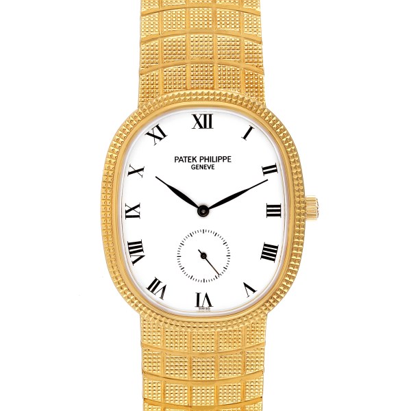 Patek Philippe Ellipse Yellow Gold Hobnail Bezel Mens Watch 3987