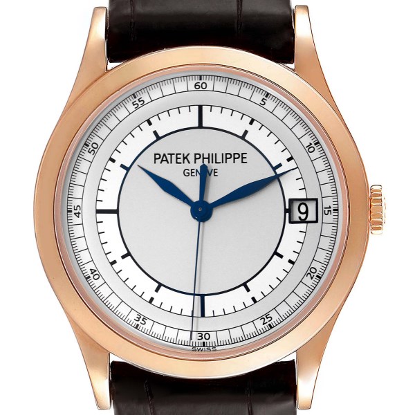 Patek Philippe Calatrava Rose Gold Brown Strap Automatic Mens Watch 5296
