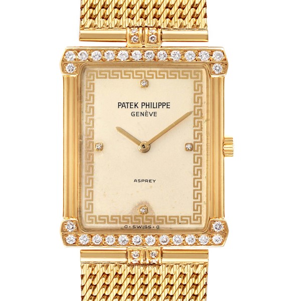 Patek Philippe Asprey 18k Yellow Gold Ivory Dial Diamond Mens Watch 3776
